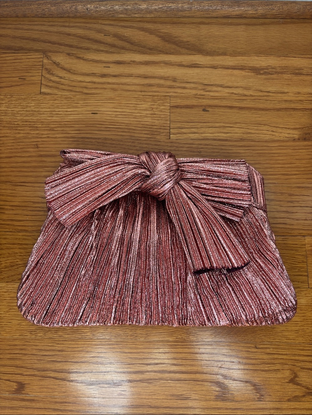 Loeffler Randall Rose Gold Metallic Pleated Bow Clutch
